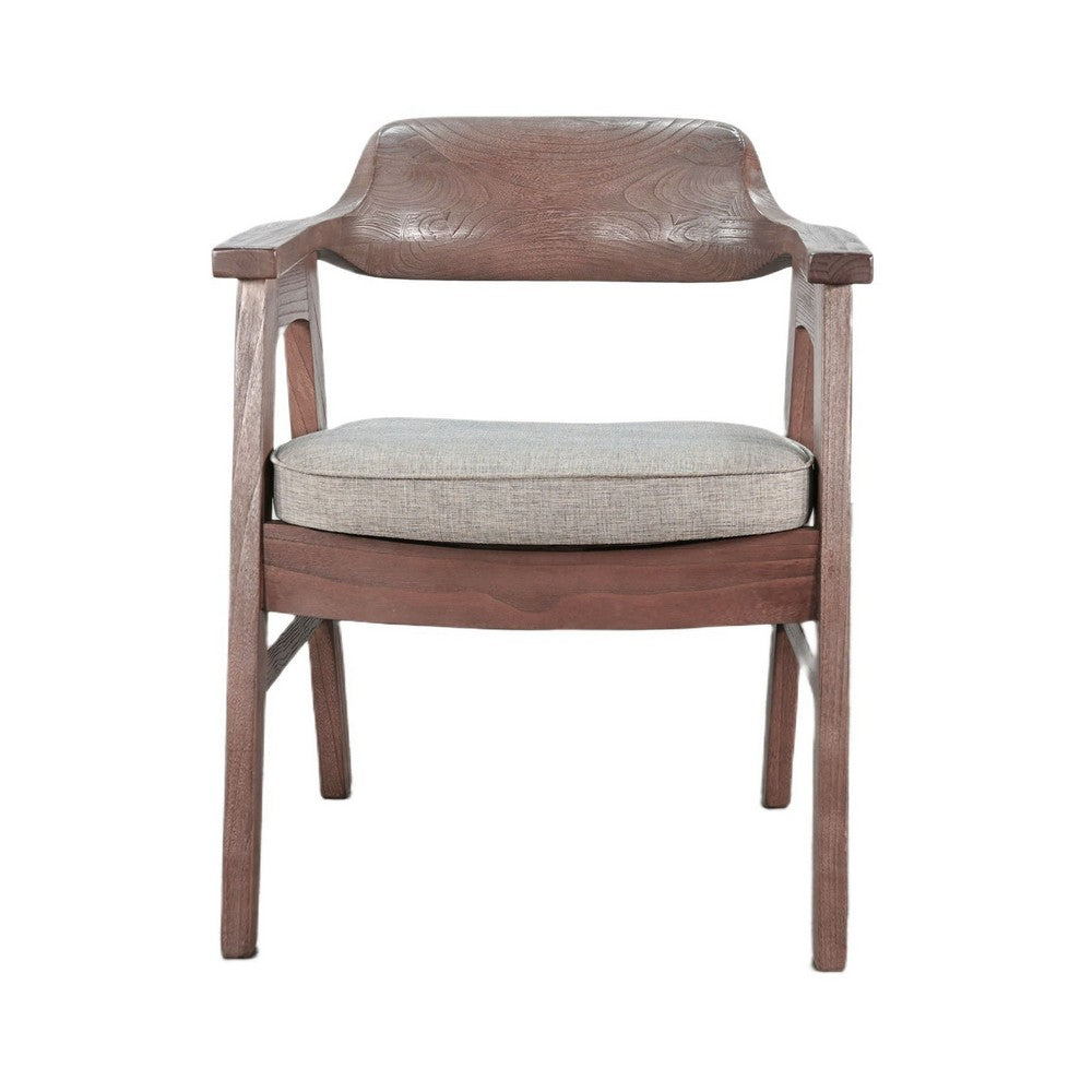 Reno Dining Armchair Set of 2 | Curved Back | Gray Cushion | Medium Brown Wood