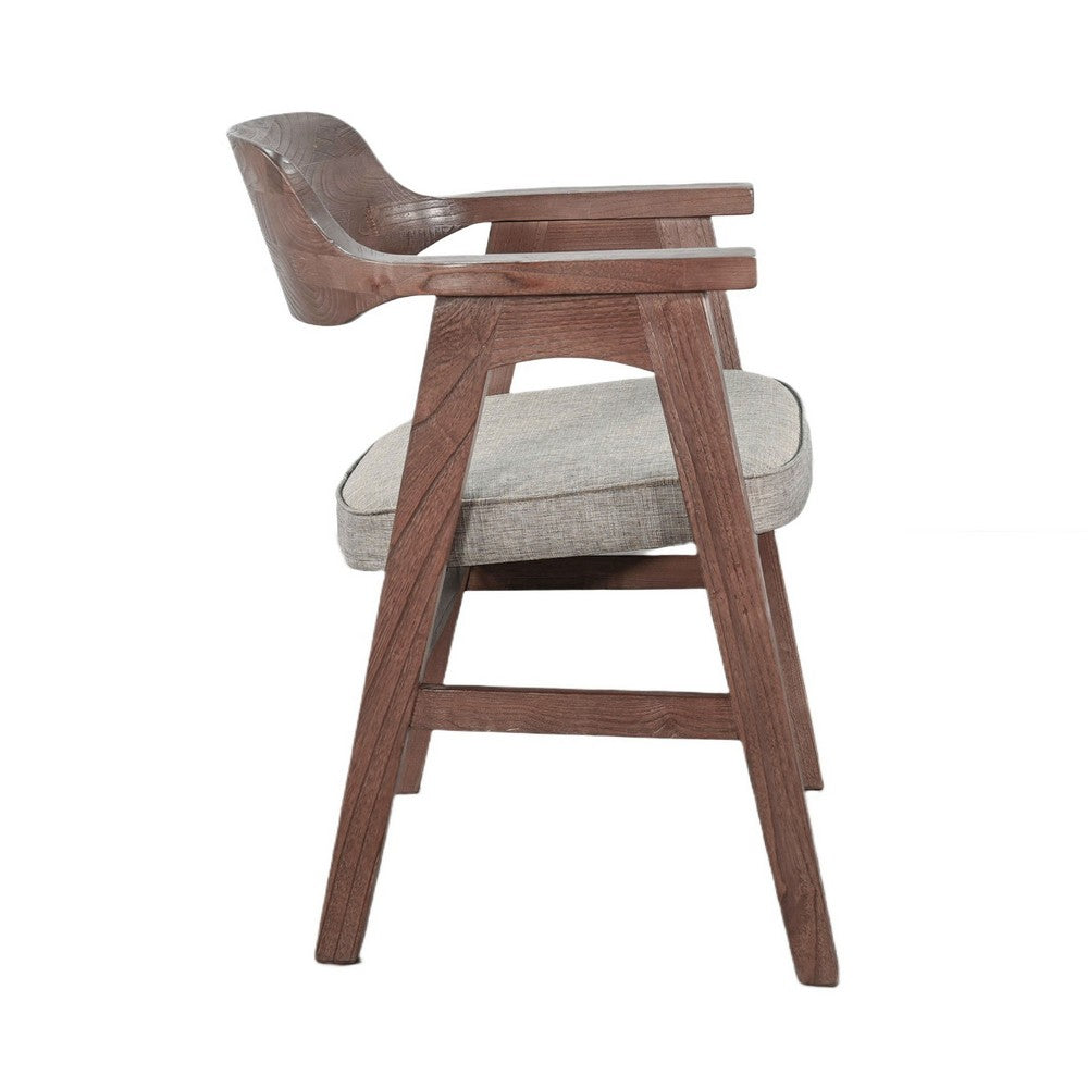 Reno Dining Armchair Set of 2 | Curved Back | Gray Cushion | Medium Brown Wood