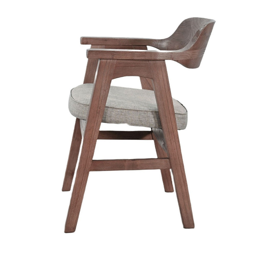 Reno Dining Armchair Set of 2 | Curved Back | Gray Cushion | Medium Brown Wood