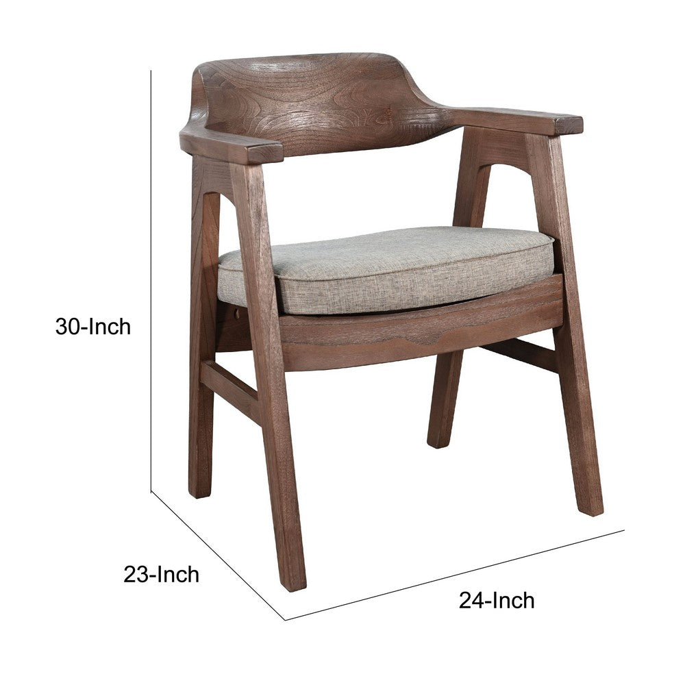 Reno Dining Armchair Set of 2 | Curved Back | Gray Cushion | Medium Brown Wood