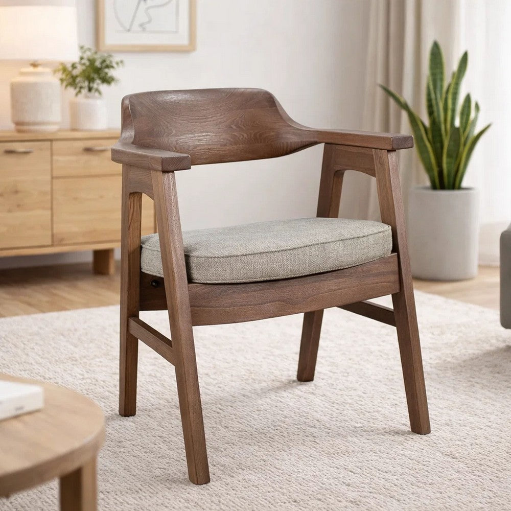 Reno Dining Armchair Set of 2 | Curved Back | Gray Cushion | Medium Brown Wood