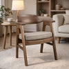 Reno Dining Armchair Set of 2 | Curved Back | Gray Cushion | Medium Brown Wood