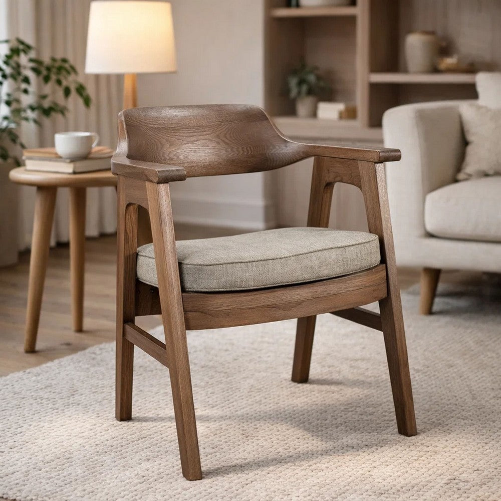 Reno Dining Armchair Set of 2 | Curved Back | Gray Cushion | Medium Brown Wood