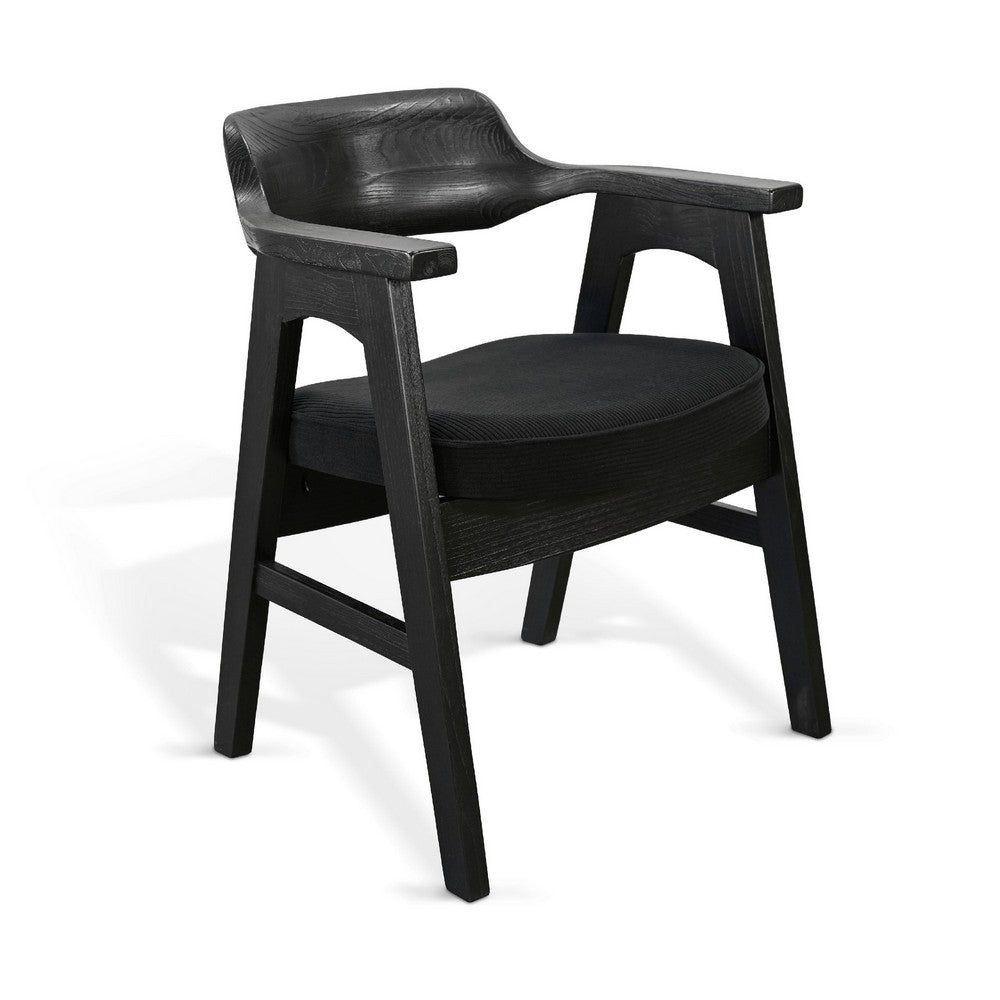 Reno Dining Armchair Set of 2 | Curved Back w Seat Cushion | Umbra Black