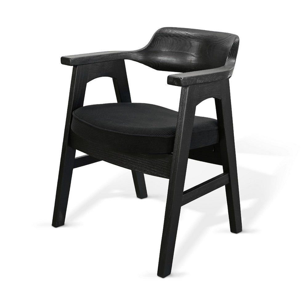 Reno Dining Armchair Set of 2 | Curved Back w Seat Cushion | Umbra Black