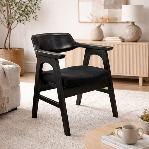 Reno Dining Armchair Set of 2 | Curved Back w Seat Cushion | Umbra Black