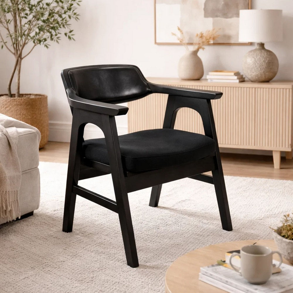 Reno Dining Armchair Set of 2 | Curved Back w Seat Cushion | Umbra Black