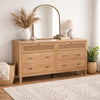 Beni Wide Dresser | 6 Drawers | Rattan Woven Panels | Black | Brown Oak Grove