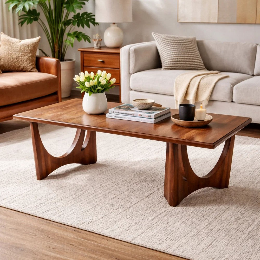 Natra Coffee Table | 52" Rectangular | Sculpted Base Cinnamon Brown