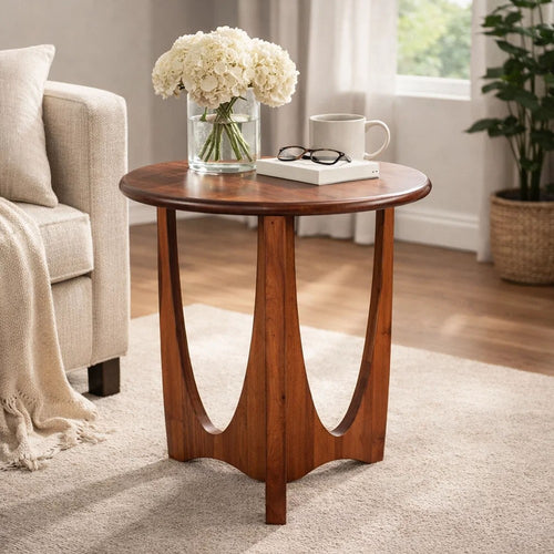 Natra Chair Side Table | 22" Round | Sculpted Base Cinnamon Brown