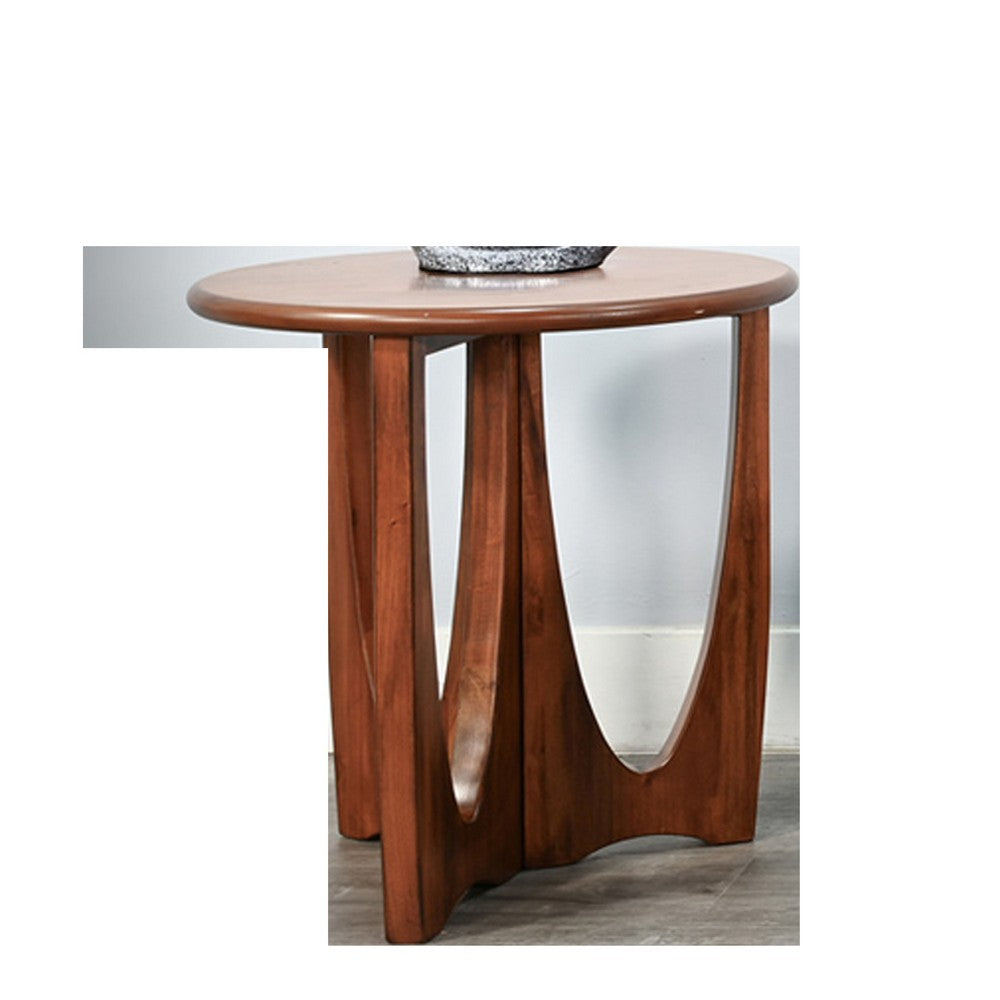 Natra Side End Table | 26" Round | Sculpted Base Cinnamon Brown