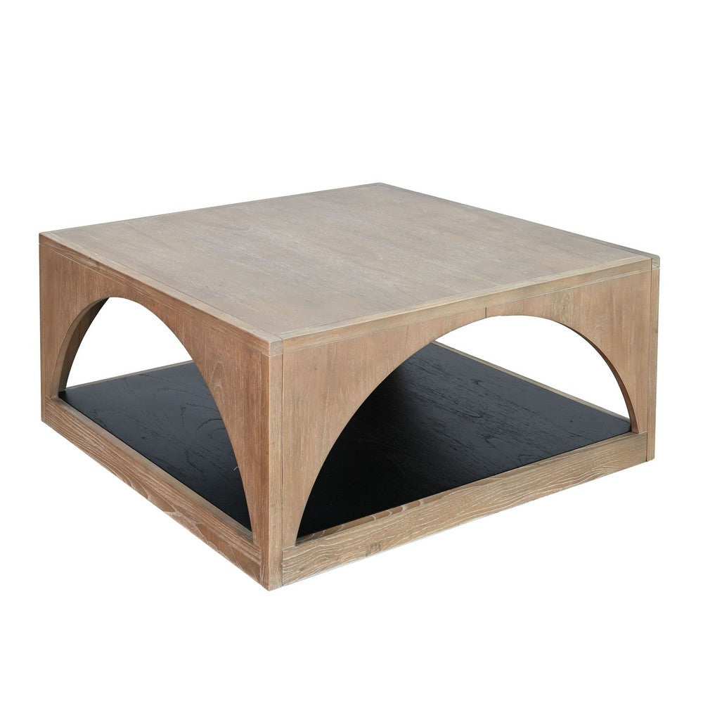 Lesy Coffee Table | 36" Square Top with Lower Shelf | Brown | Black