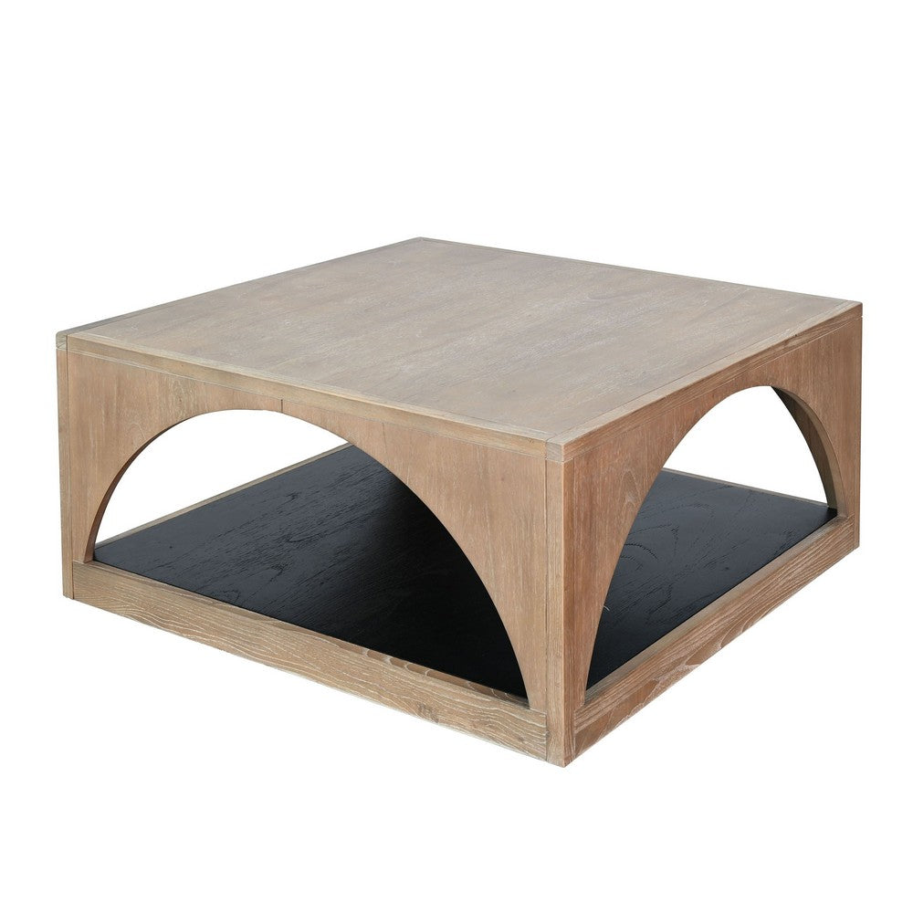 Lesy Coffee Table | 36" Square Top with Lower Shelf | Brown | Black