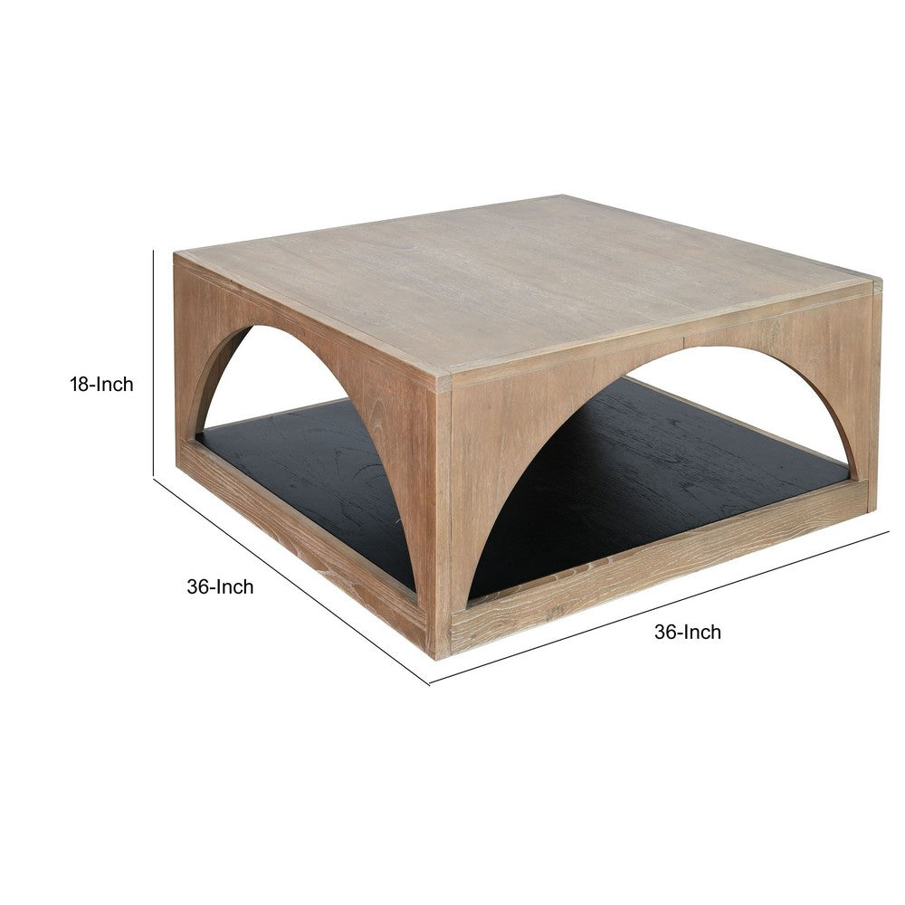Lesy Coffee Table | 36" Square Top with Lower Shelf | Brown | Black
