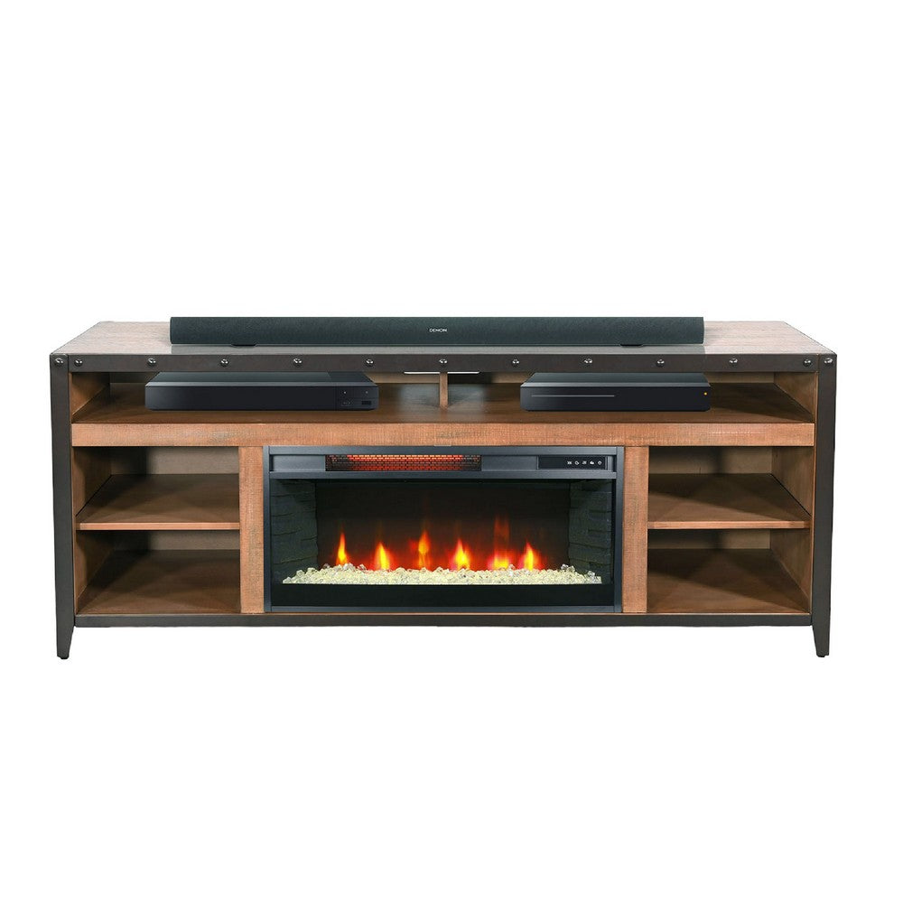 TV Media Stand Cabinet | 86" Wide | 2 Open Shelves | Walnut Brown