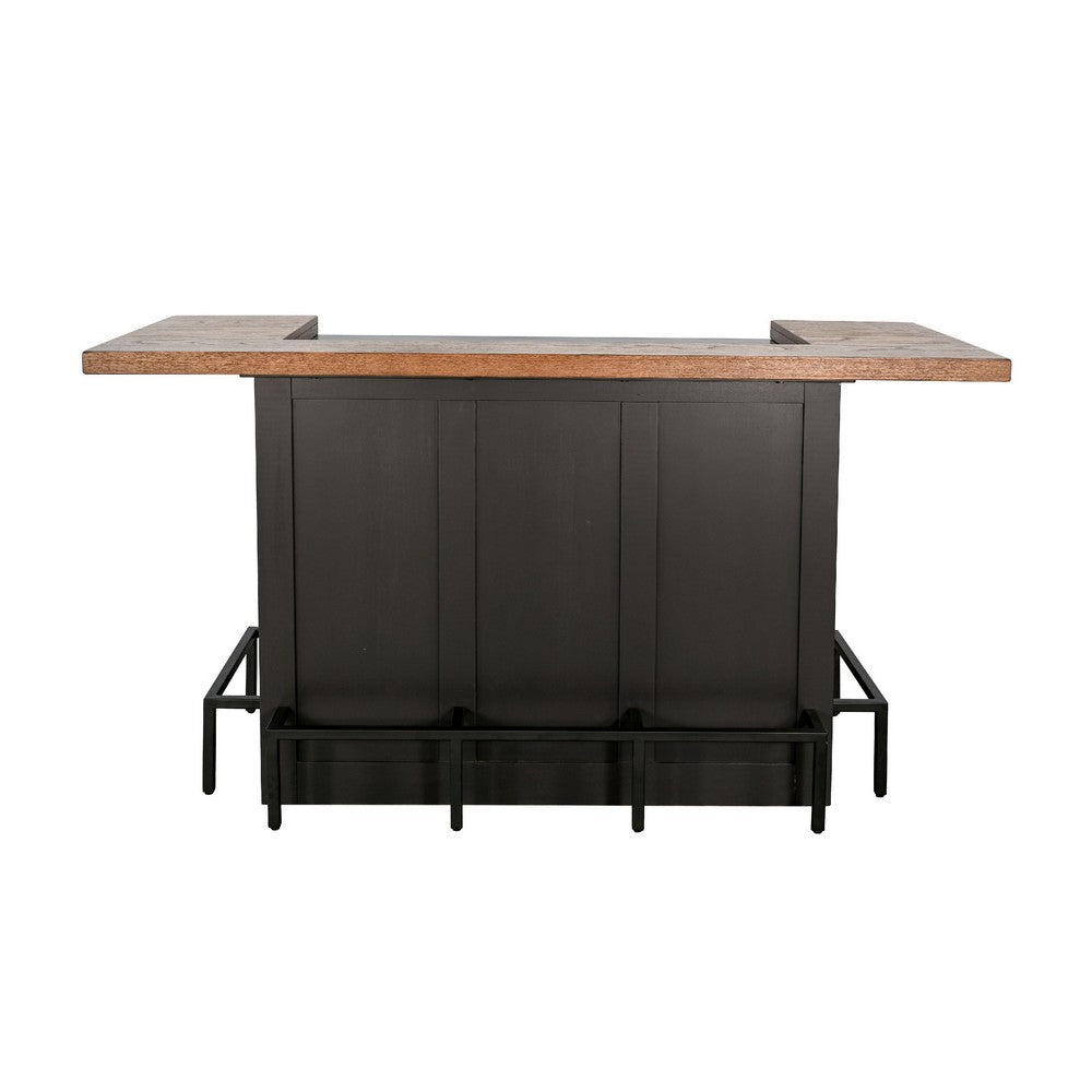 Uptown Front Industrial U Home Bar with Stemware Rack | 72" Black