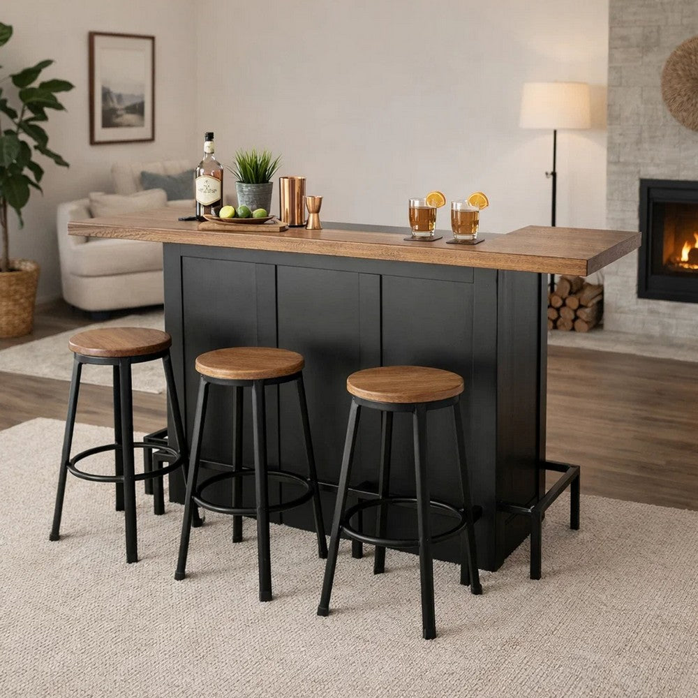 Uptown Front Industrial U Home Bar with Stemware Rack | 72" Black