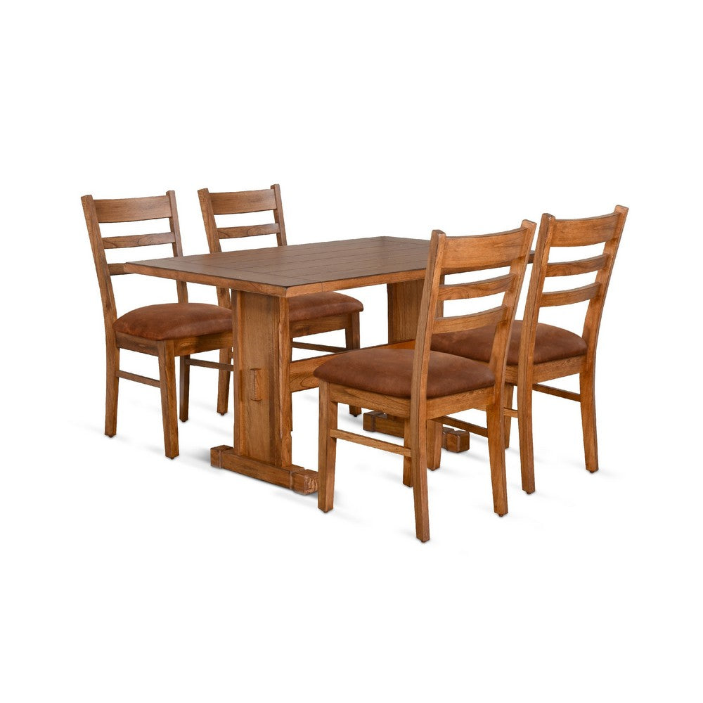 Marv 5pc Dining Table Set | Ladder Back Padded Chairs | Rustic Oak Brown