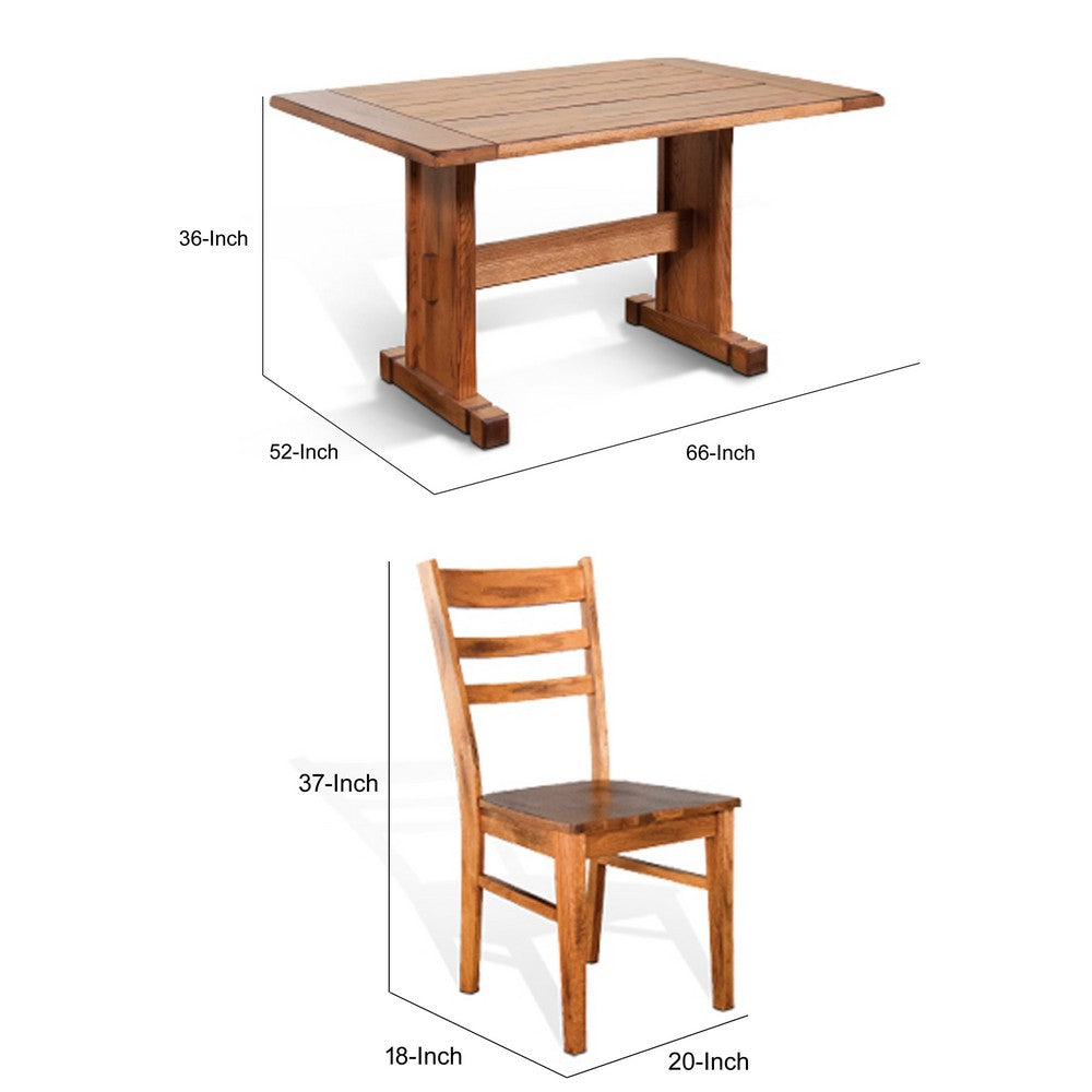Marv 5pc Dining Table Set | Ladder Back Padded Chairs | Rustic Oak Brown