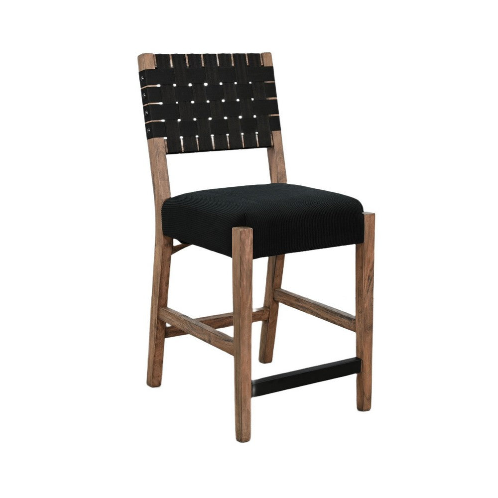 Jesa Counter Stool Chair Set of 2 | Black Woven Back | Brown Mahogany Wood