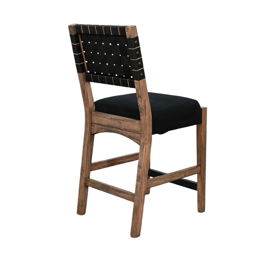 Jesa Counter Stool Chair Set of 2 | Black Woven Back | Brown Mahogany Wood