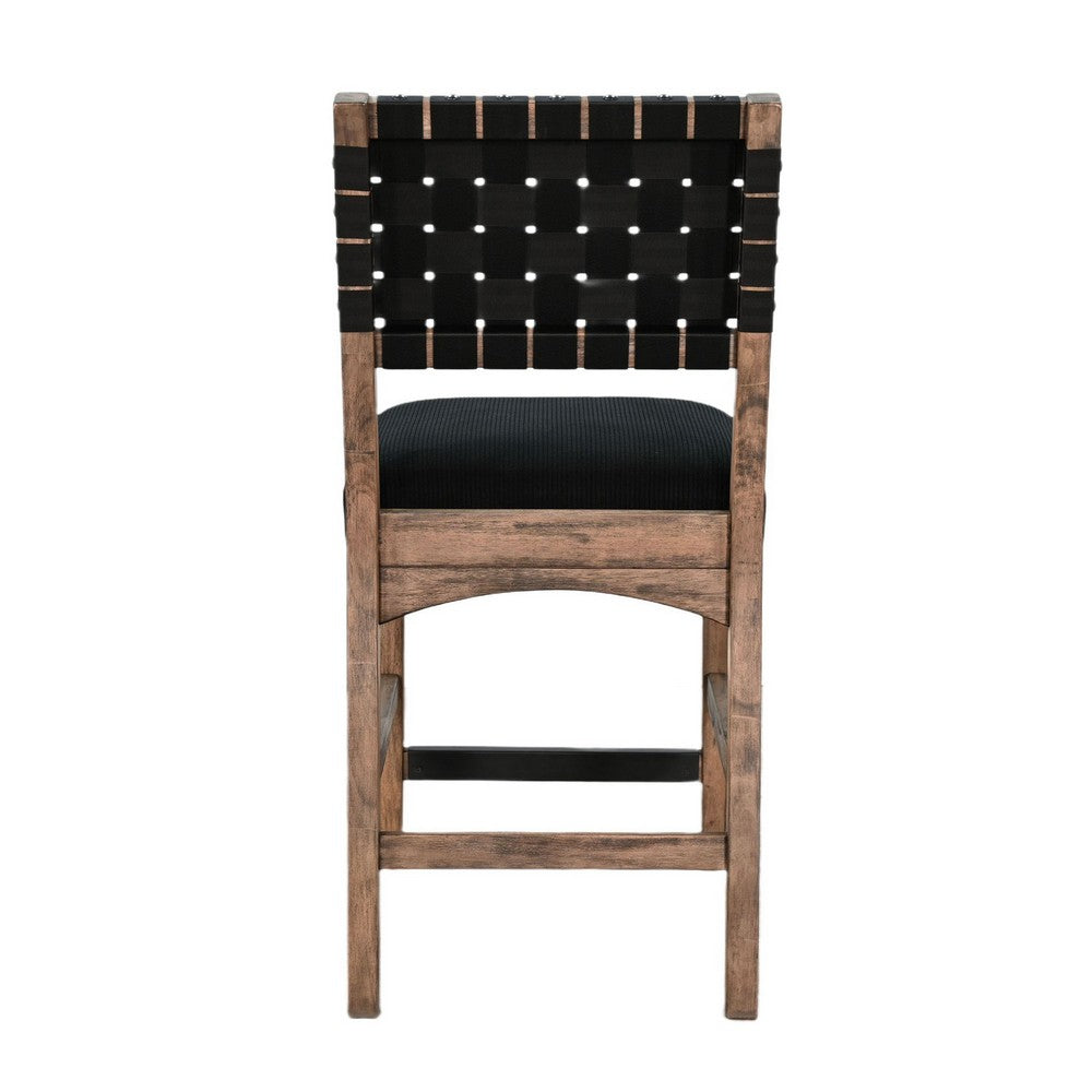 Jesa Counter Stool Chair Set of 2 | Black Woven Back | Brown Mahogany Wood