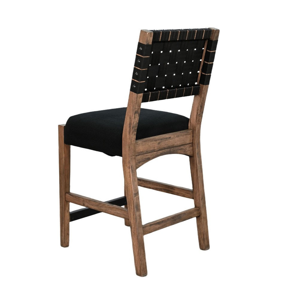 Jesa Counter Stool Chair Set of 2 | Black Woven Back | Brown Mahogany Wood