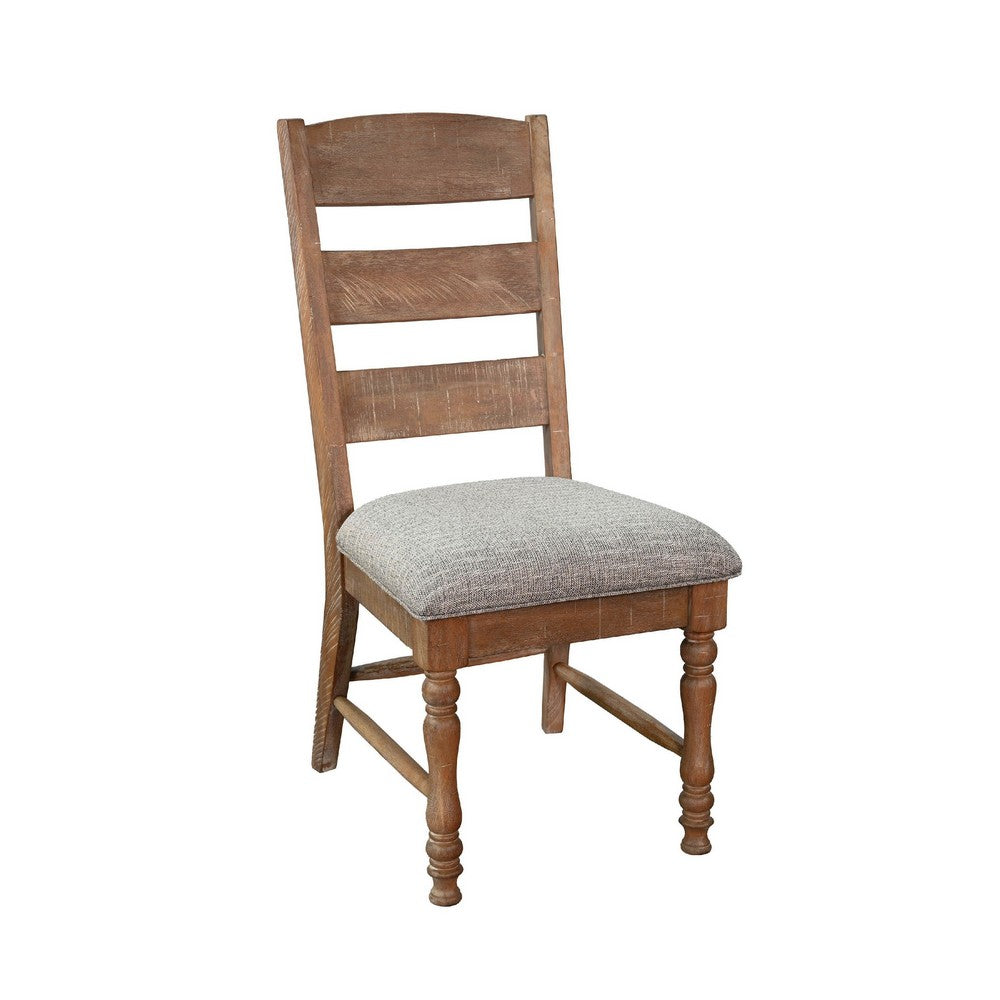 Jake Dining Side Chair Set of 2 | Ladder Back | Gray Padded | Amber Brown Wood