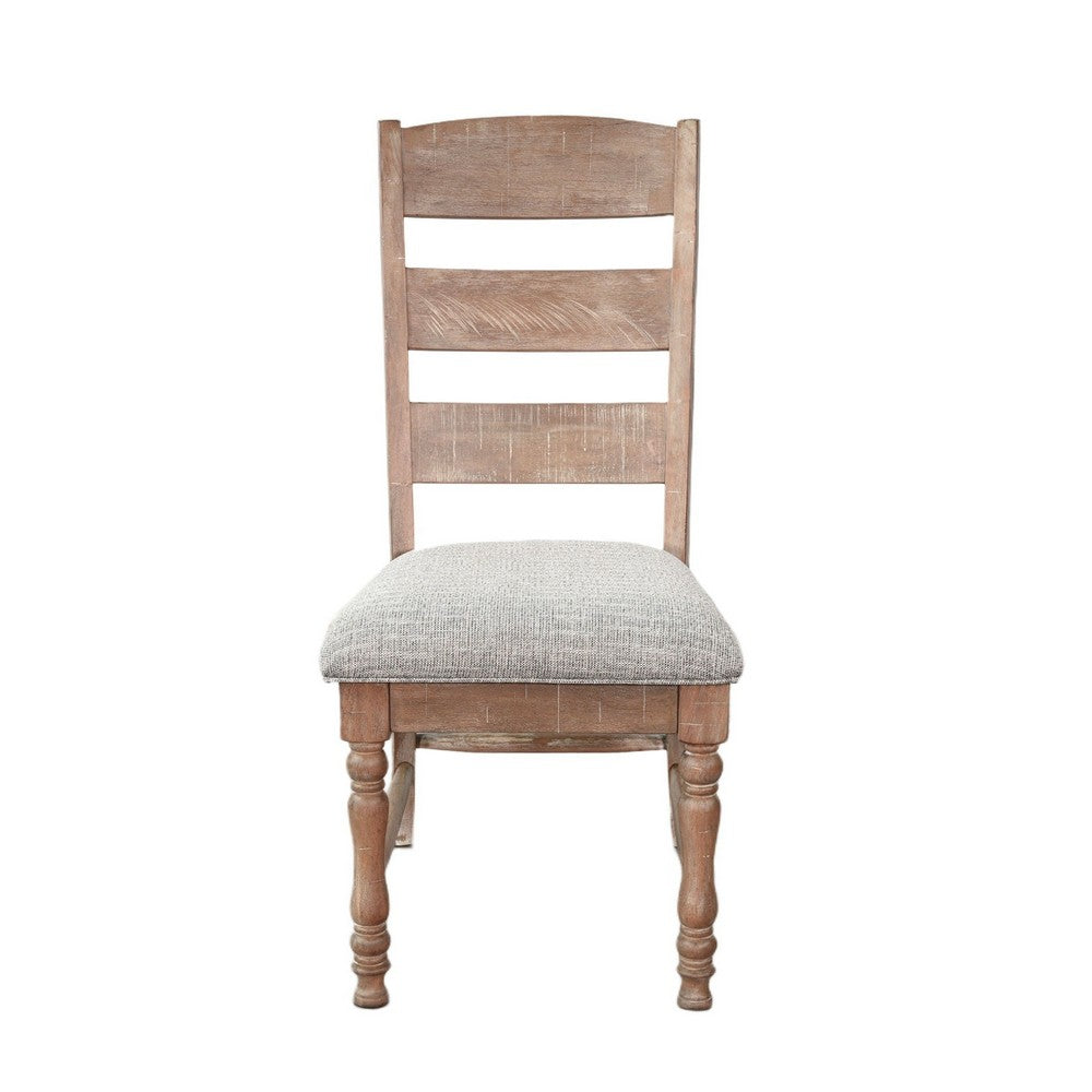 Jake Dining Side Chair Set of 2 | Ladder Back | Gray Padded | Amber Brown Wood