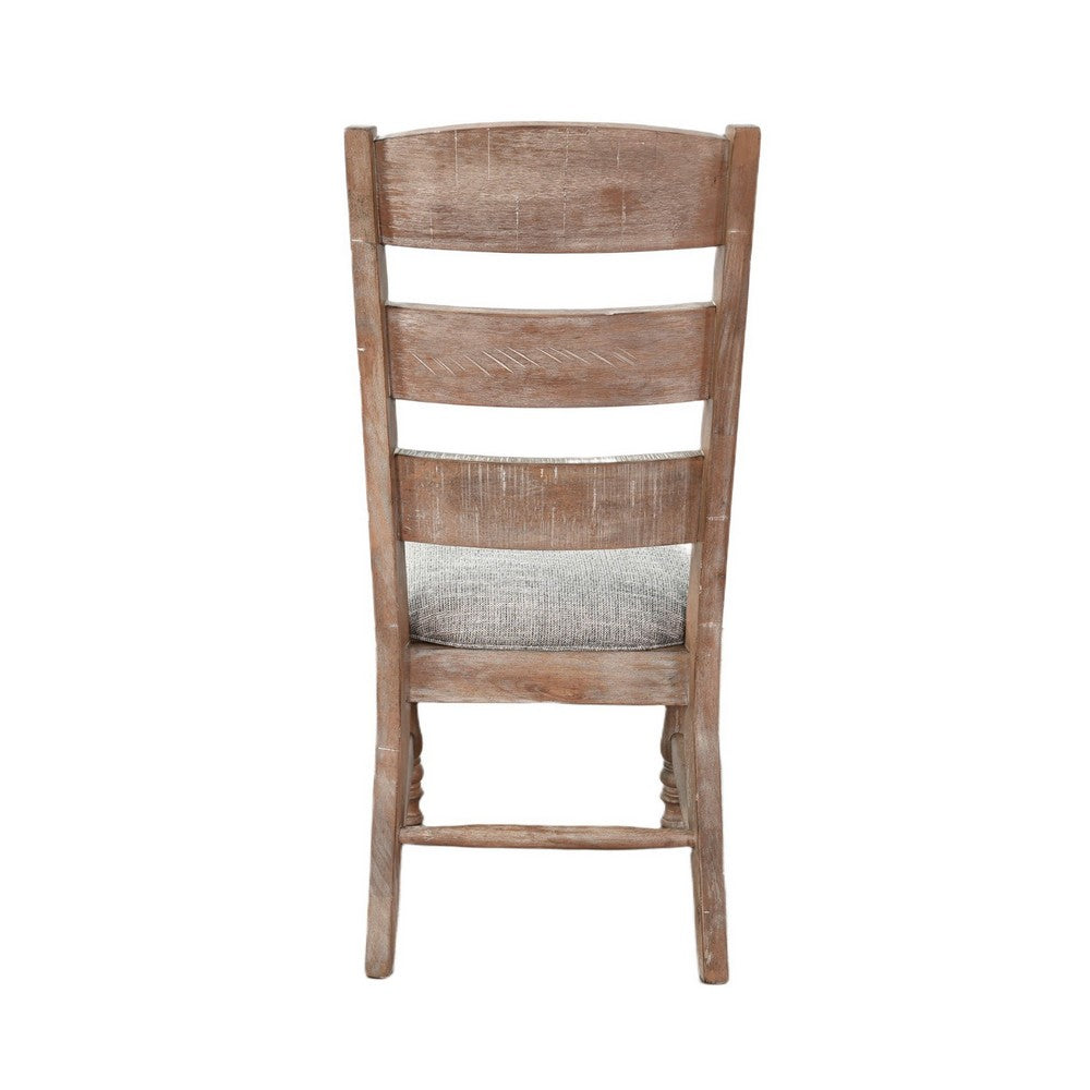Jake Dining Side Chair Set of 2 | Ladder Back | Gray Padded | Amber Brown Wood