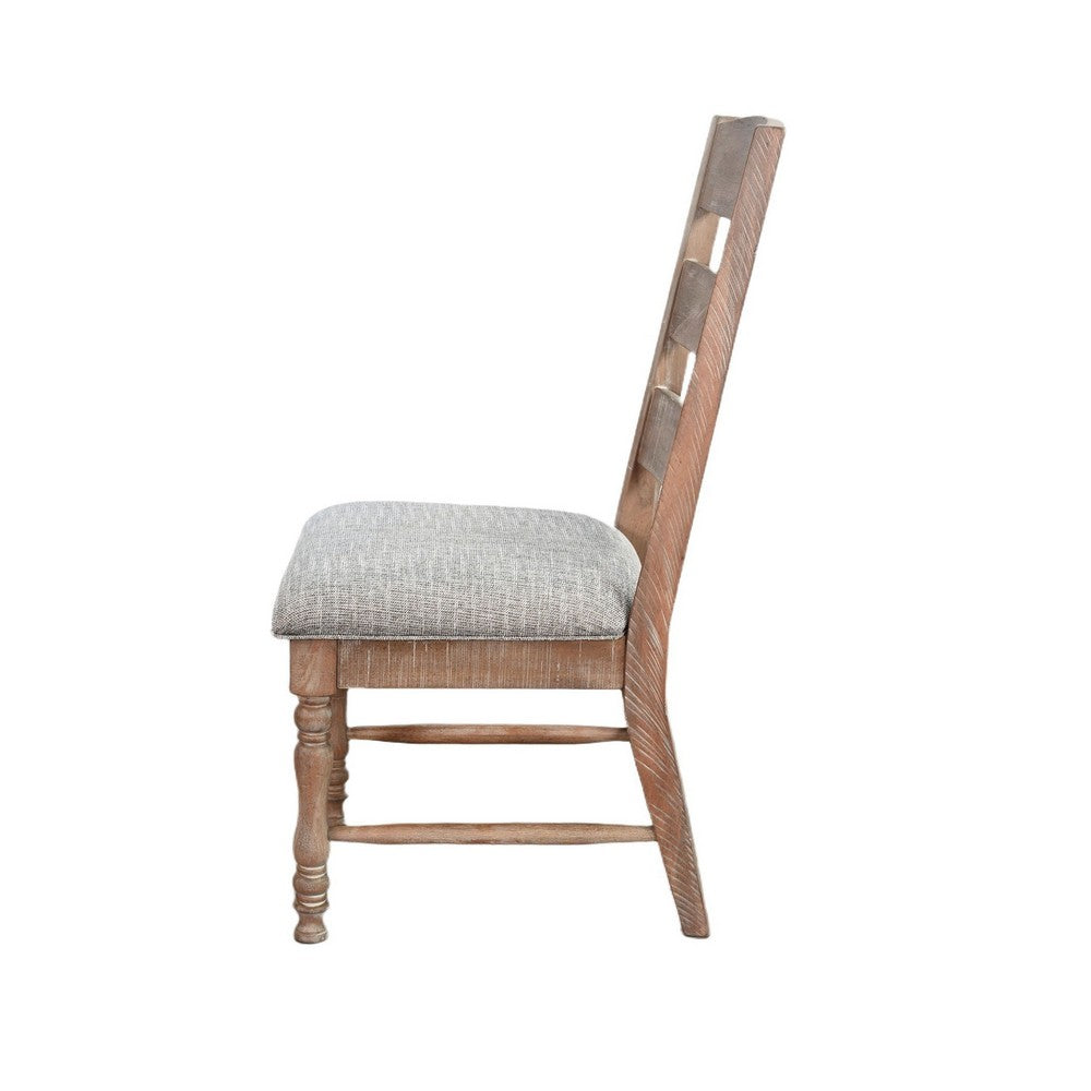 Jake Dining Side Chair Set of 2 | Ladder Back | Gray Padded | Amber Brown Wood