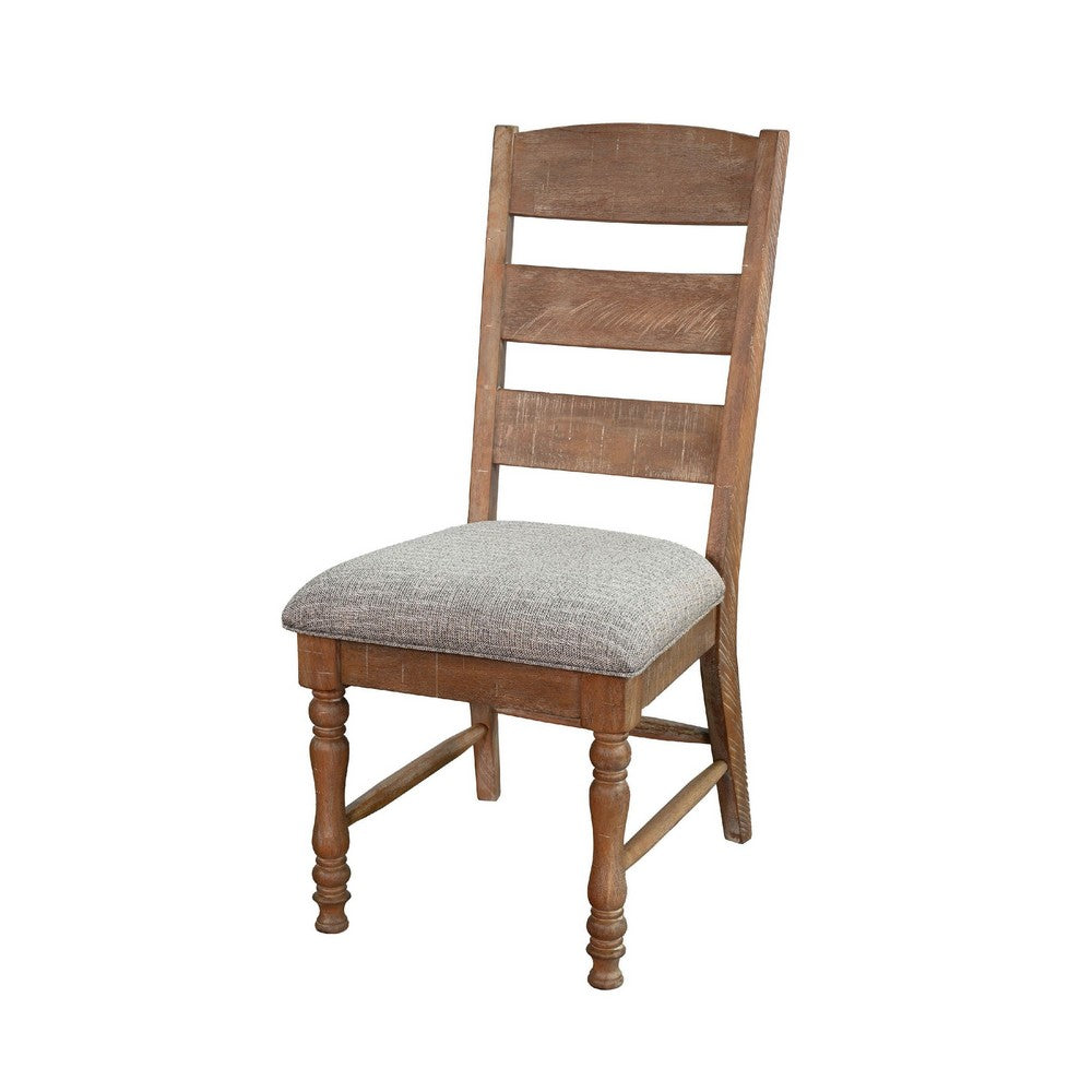 Jake Dining Side Chair Set of 2 | Ladder Back | Gray Padded | Amber Brown Wood