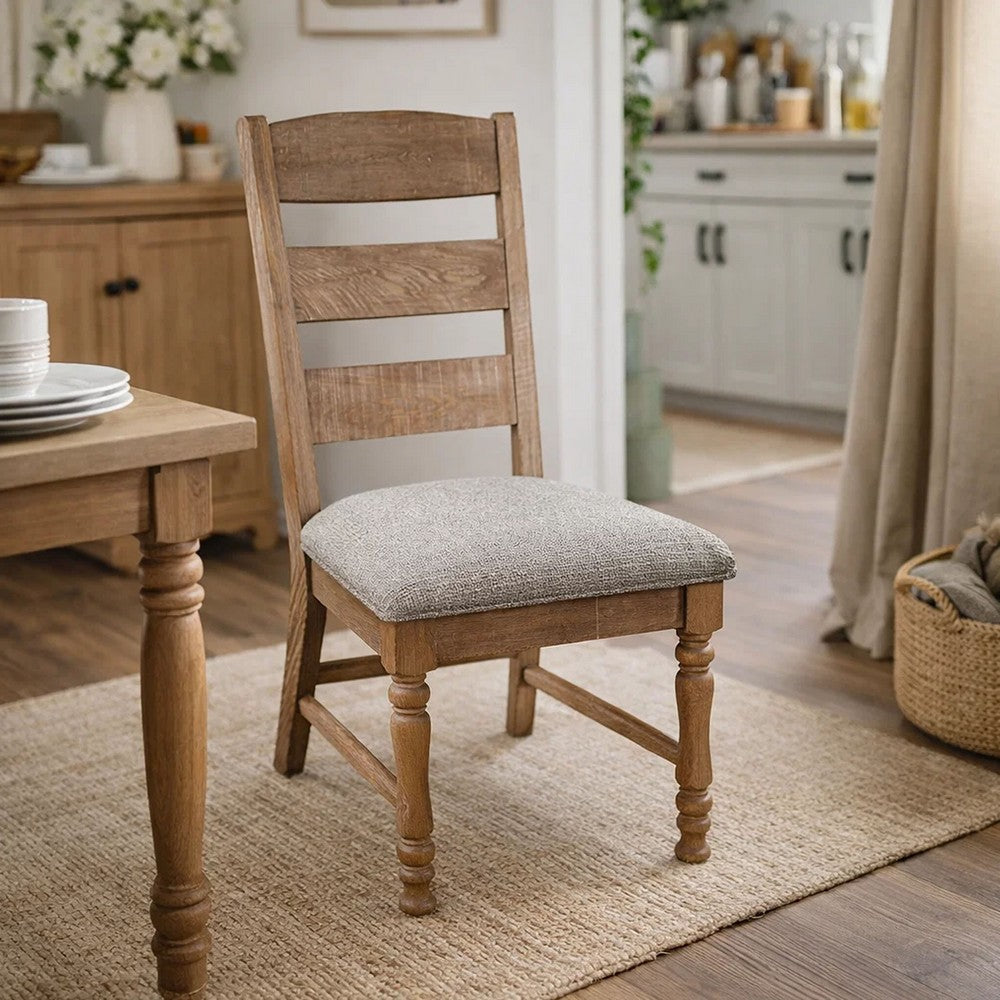 Jake Dining Side Chair Set of 2 | Ladder Back | Gray Padded | Amber Brown Wood