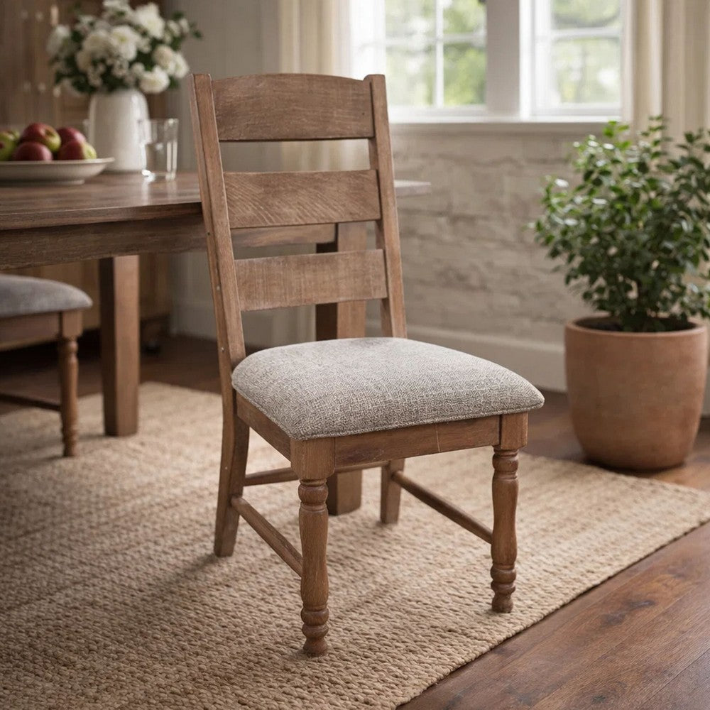 Jake Dining Side Chair Set of 2 | Ladder Back | Gray Padded | Amber Brown Wood