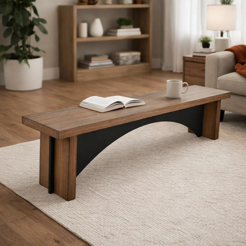 Dining Bench | 72" Desert Brown Mahogany Wood | Black Arched Base