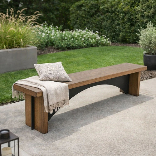 Dining Bench | 72" Desert Brown Mahogany Wood | Black Arched Base