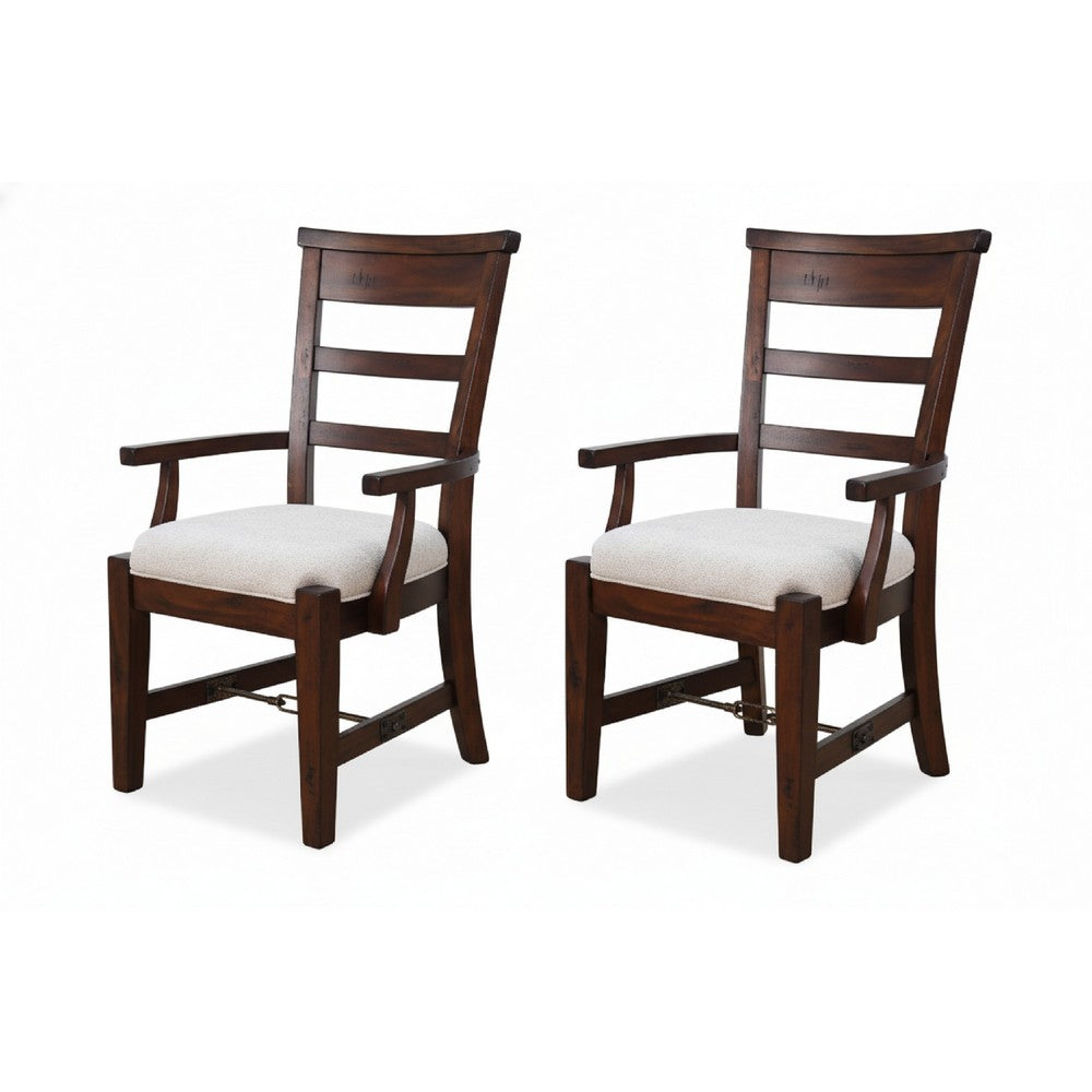 Reggie Armchair Set of 2 | Mocha Brown Mahogany Wood | White Padded Seat