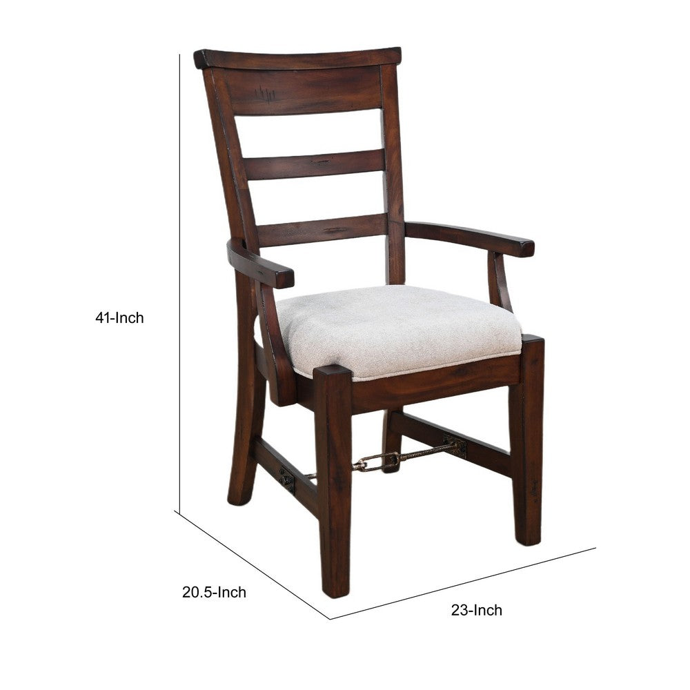 Reggie Armchair Set of 2 | Mocha Brown Mahogany Wood | White Padded Seat