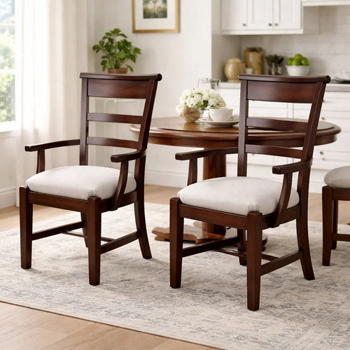 Reggie Armchair Set of 2 | Mocha Brown Mahogany Wood | White Padded Seat