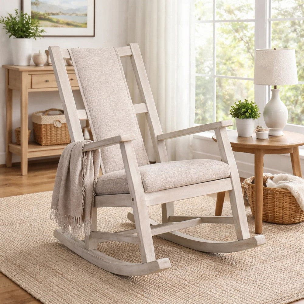 Keza Rocking Chair | Padded Seat | Light Gray Mindi Wood Frame