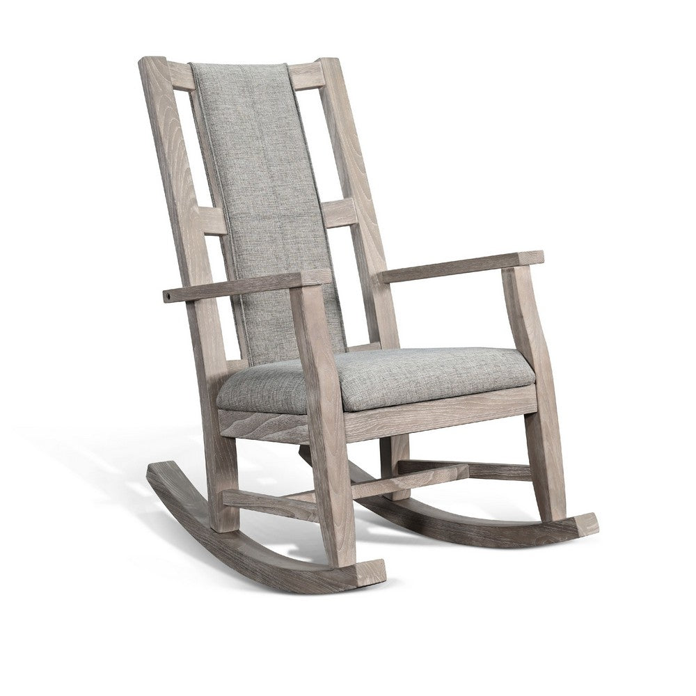 Keza Rocking Chair | Gray Padded Seat | Wheat Brown Mindi Wood Frame