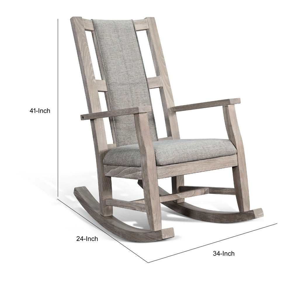 Keza Rocking Chair | Gray Padded Seat | Wheat Brown Mindi Wood Frame