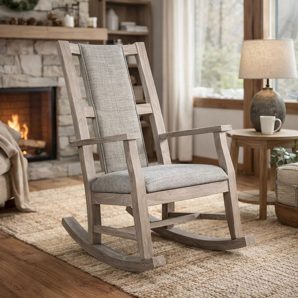 Keza Rocking Chair | Gray Padded Seat | Wheat Brown Mindi Wood Frame