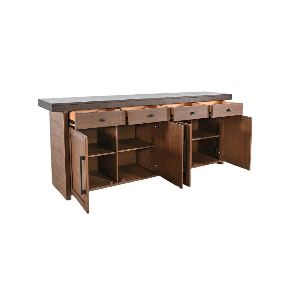 Wedy Sideboard Dining Server | 4 Door Cabinet | 86" Brown Mahogany Wood
