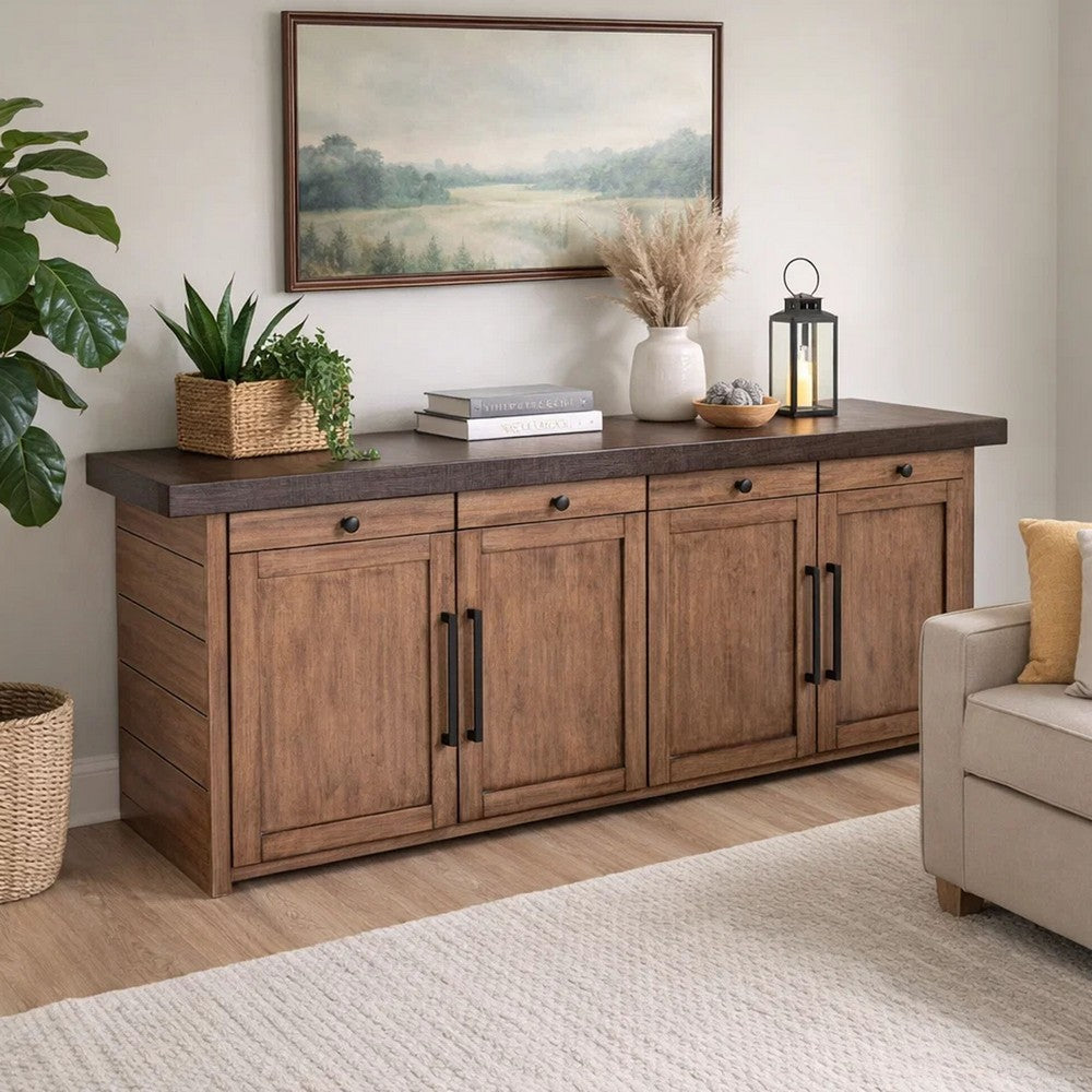 Wedy Sideboard Dining Server | 4 Door Cabinet | 86" Brown Mahogany Wood