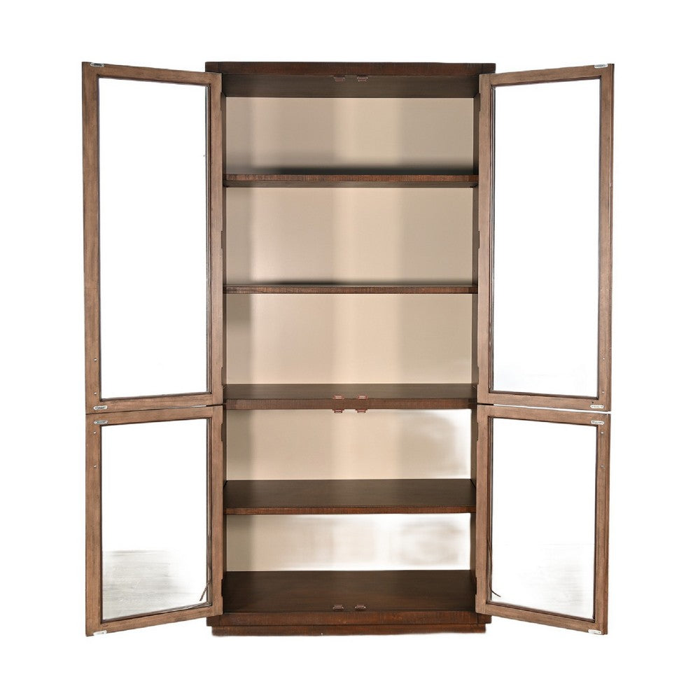 Wedy Curio Cabinet | Glass Doors | 86" Brown Finish Mahogany Wood