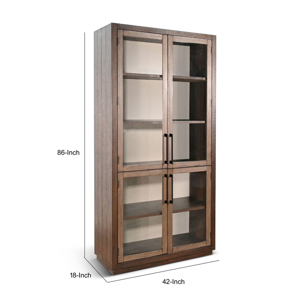 Wedy Curio Cabinet | Glass Doors | 86" Brown Finish Mahogany Wood