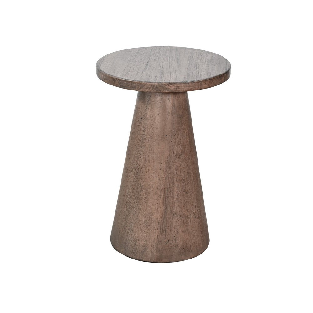 Myro Accent Table | 13" Round Top with Cone Base | Buckskin Brown Mahogany Wood