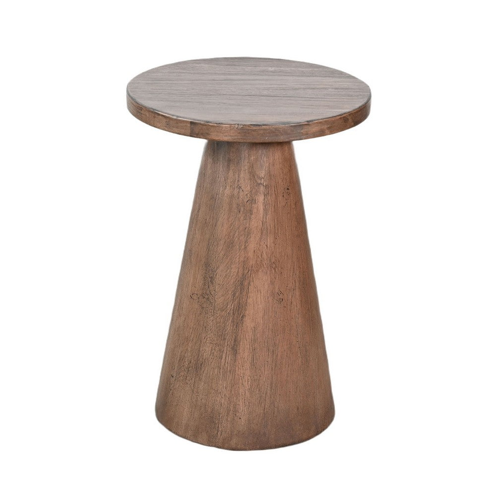 Myro Accent Table | 13" Round Top with Cone Base | Buckskin Brown Mahogany Wood