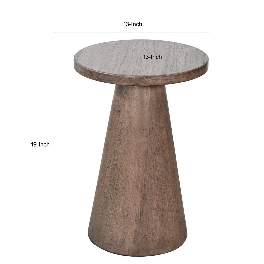 Myro Accent Table | 13" Round Top with Cone Base | Buckskin Brown Mahogany Wood